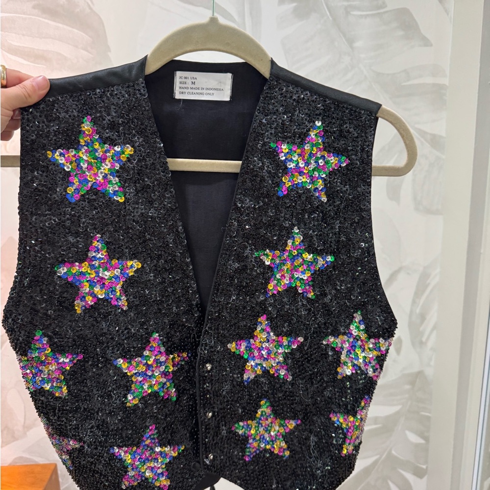 Vintage Sequin Star Vest - Black and Multi color